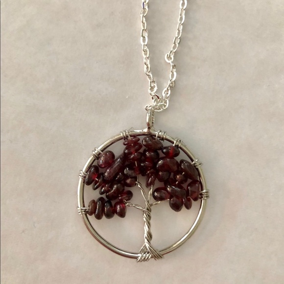 Garnet Necklace Tree ofLife Pendant & Chain - Picture 7 of 8